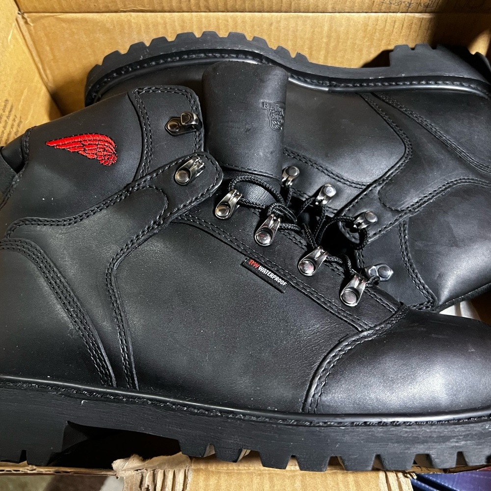 Red Wing Shoes Black Leather Boots with Red Accent
